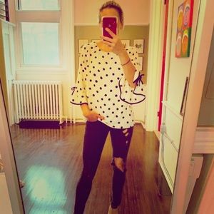 Talbots polka dot flutter sleeve blouse